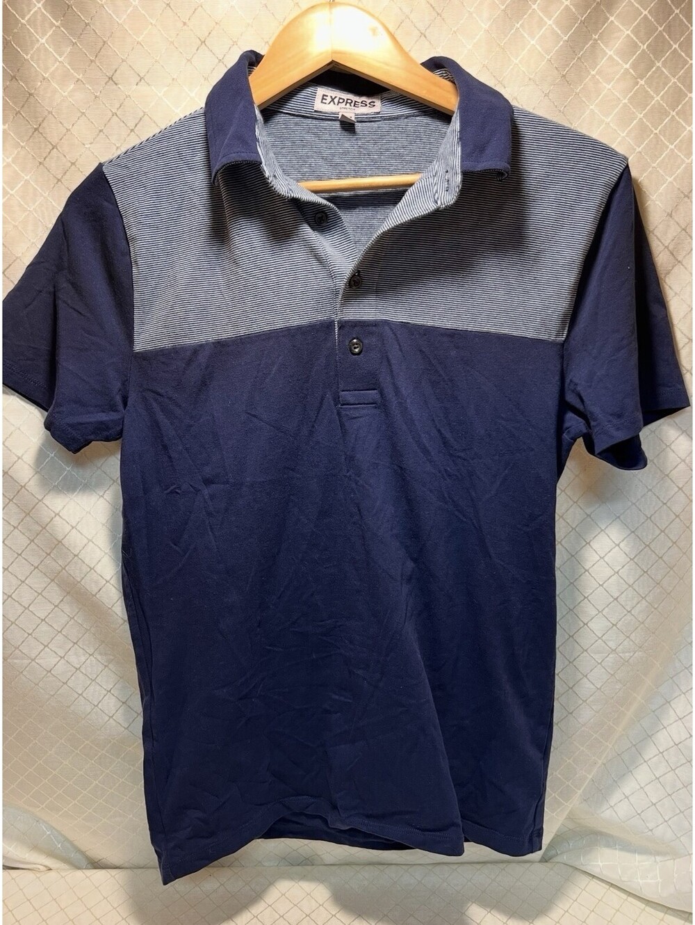 Express Mens Small Navy Blue Collar Polo Short Sleeve Shirt